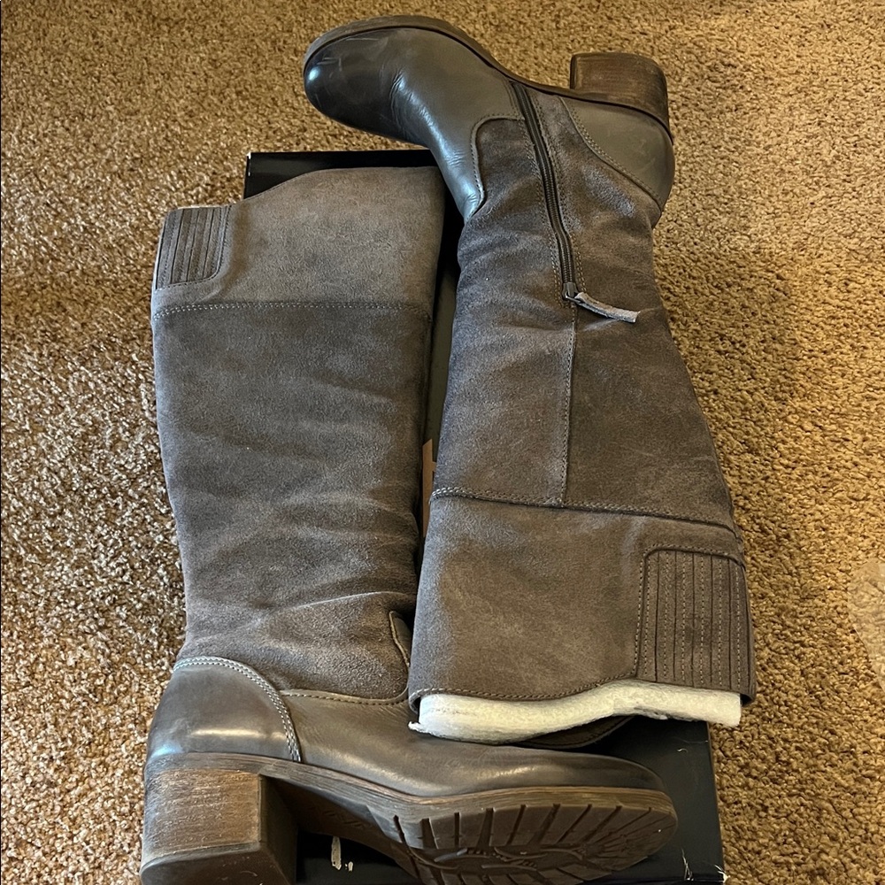 Maya North Gray Leather Knee-High Boots